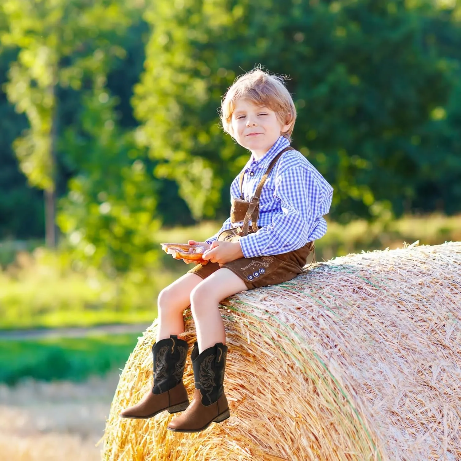 Rollda Kids Cowboy Boots for Boys Girls Western Square Toe Cowgirl Boots with Walking Heel (Toddler/Little Kid/Big Kid)