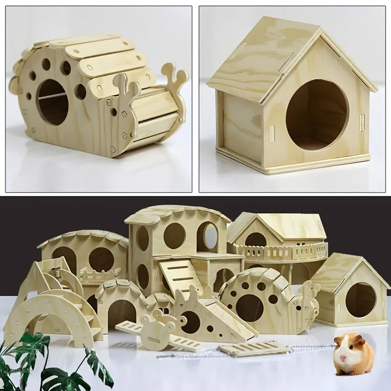 Small Hamster House BiteResistant Wooden Villa with Swing