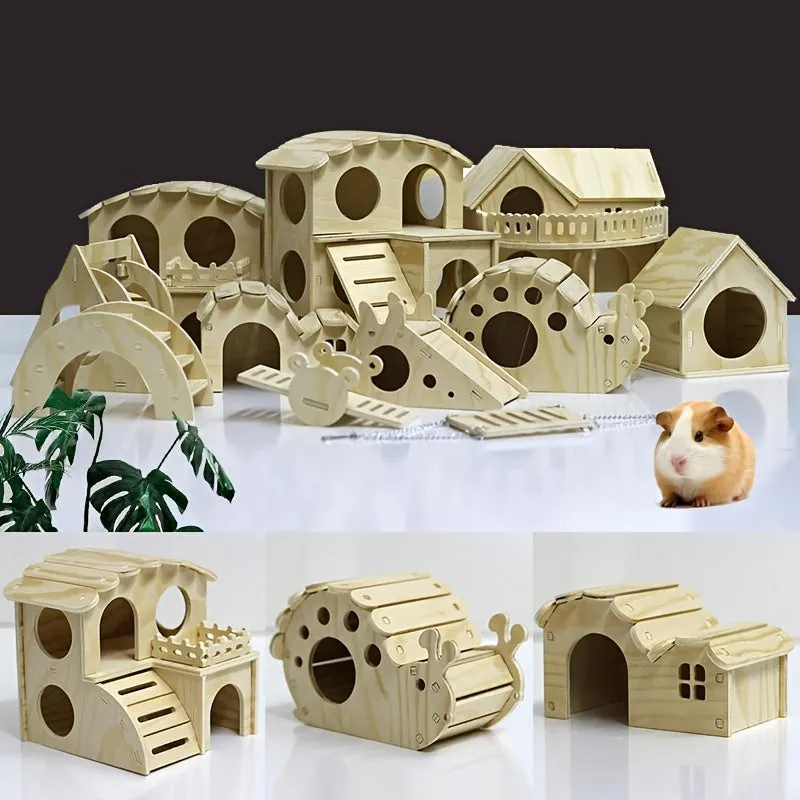 Small Hamster House BiteResistant Wooden Villa with Swing