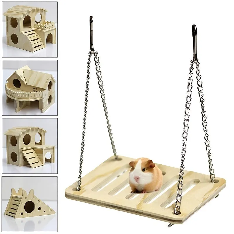 Small Hamster House BiteResistant Wooden Villa with Swing