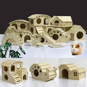 Small Hamster House BiteResistant Wooden Villa with Swing