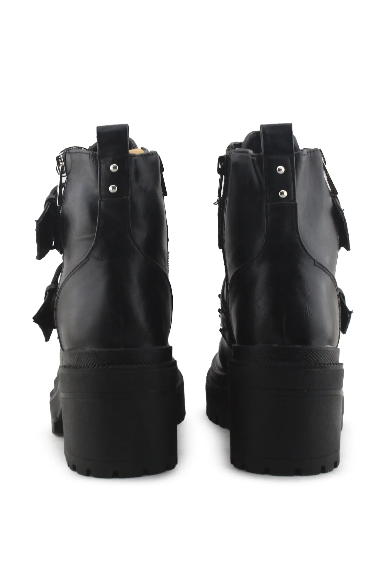 Stradivarius Zipper Buckle Straps Block Heels Ankle Boots | 100% Synthetic Leather