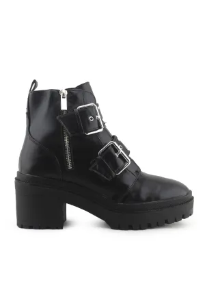 Stradivarius Zipper Buckle Straps Block Heels Ankle Boots | 100% Synthetic Leather