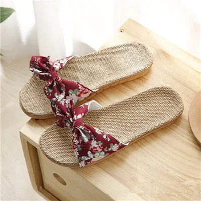 SUI-HYUNG   Flax Beach Summer Sandals with Floral Print - Variety Colors