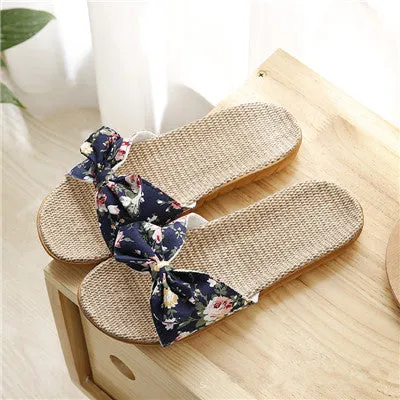 SUI-HYUNG   Flax Beach Summer Sandals with Floral Print - Variety Colors