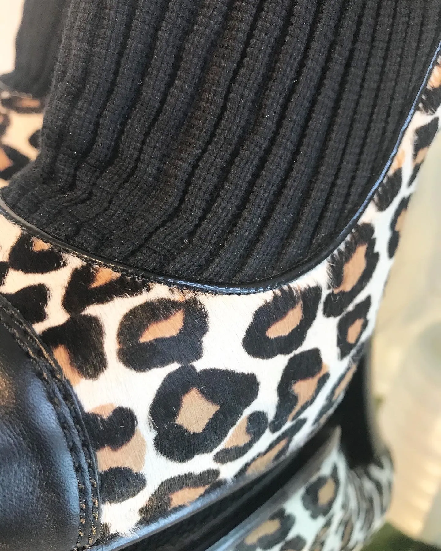 VICINI Calf Hair Leopard Print Leather Knit Pull On Platform Ankle Boots