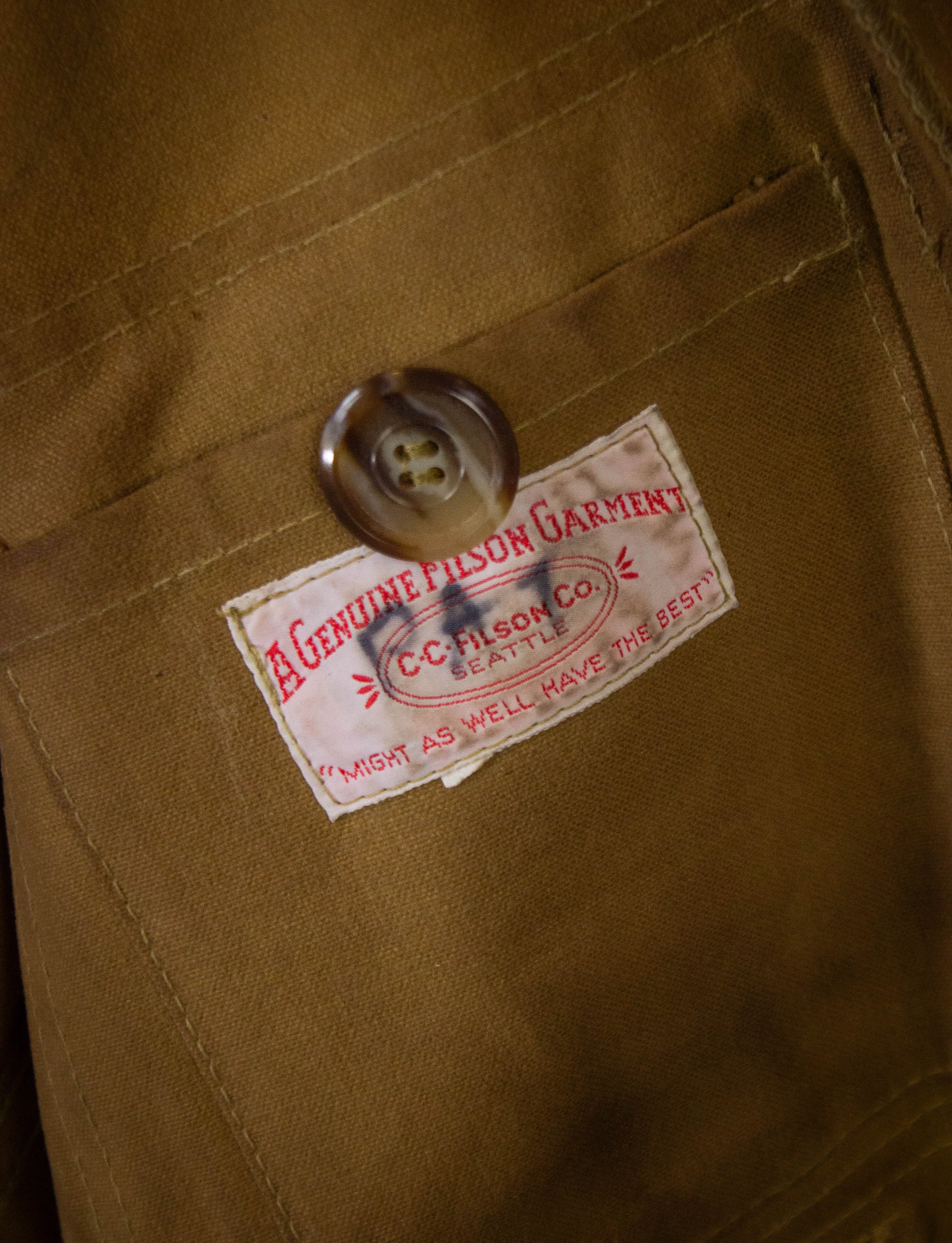 Vintage Filson Waxed Work Wear Hunting Jacket Tan XL