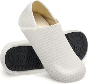WateLves Womens & Mens Lightweight Cozy Faux Furry House Slippers - Rubber Sole Slip On Sock Shoes - Foldable Travel Slippers - Indoor & Outdoor