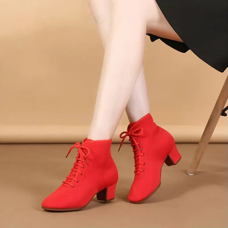 Women's Thick Square Heel Lace-Up Ankle Boots